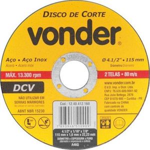 Disco de Corte Vonder DCV 4.1/2" 115mm