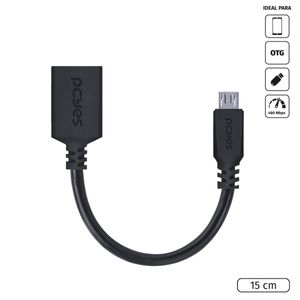 Adaptador OTG Micro USB para USB 2.0 15CM Preto Conexão com Celulares Smartphones Tablets - PAMUP-15