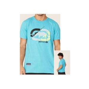 Camiseta Básica Masculina com Estampa Relevo Repuxado Azul Turquesa Tam G - Ecko