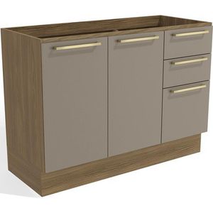 Balcão de Pia 2 Portas 3 Gavetas Botanic Kappesberg M624 Nogueira e Fendi 120cm