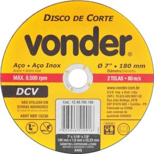 Disco de Corte Vonder DCV 180mm 1,6x22,23mm