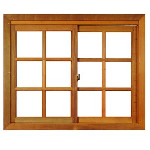 Janela de Madeira Angelim Sem Veneziana com 2 Folhas de Correr BH 119 120x120x13cm Vidro Quadriculado