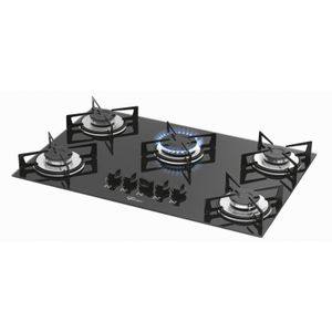 Fogão Cooktop a Gás 5 Bocas Fischer 1642/6985 Vidro Acendimento Automático Preto Bivolt