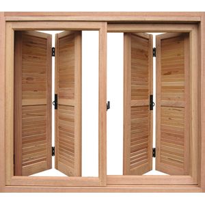 Janela de Madeira Angelim Pantográfica 140x120x13cm Vidro Liso 115B
