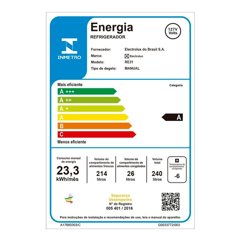 GELADEIRA---REFRIGERADOR-ELECTROLUX-RE31-240-LITROS-BRANCO-110V