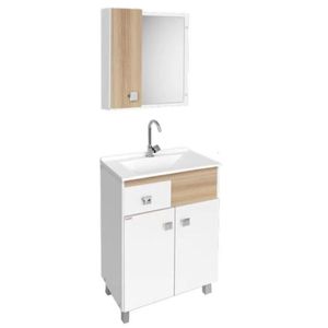 Conjunto de Móveis Para Banheiro Fabribam Kit Pop 60cm Branco e Carvalho