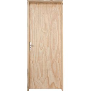 Porta de Madeira Pinus Interna Montada 2578 90x213x14cm Fechadura Cromada Esquerda