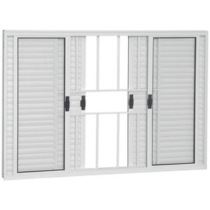 Janela de Alumínio Brasil Veneziana 10321 200x120x8cm Branca 6 Folhas com Grade
