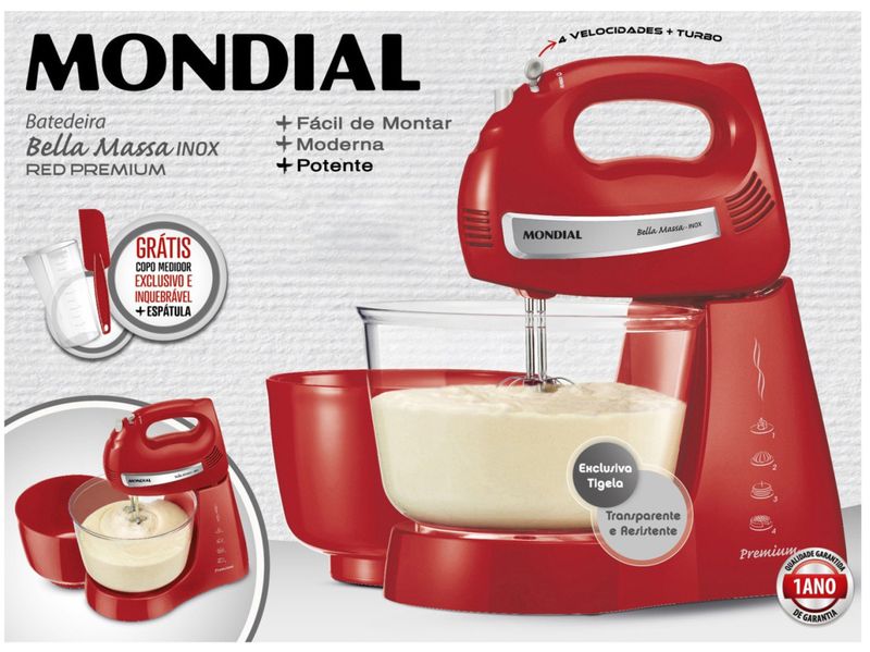 BATEDEIRA-MONDIAL-BELLAMASSA-B29NP-VERMELHA-220V