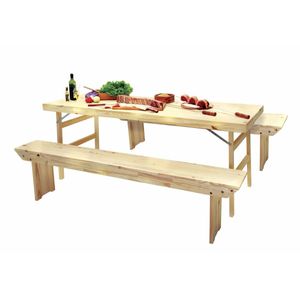 Conjunto Tramontina Naturalle Churrasco Madeira Pinus Mesa Com 2 Bancos