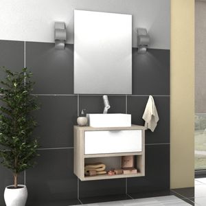 Conjunto de Móveis Para Banheiro Bosi Malta 60cm Barrique e Branco Brilho