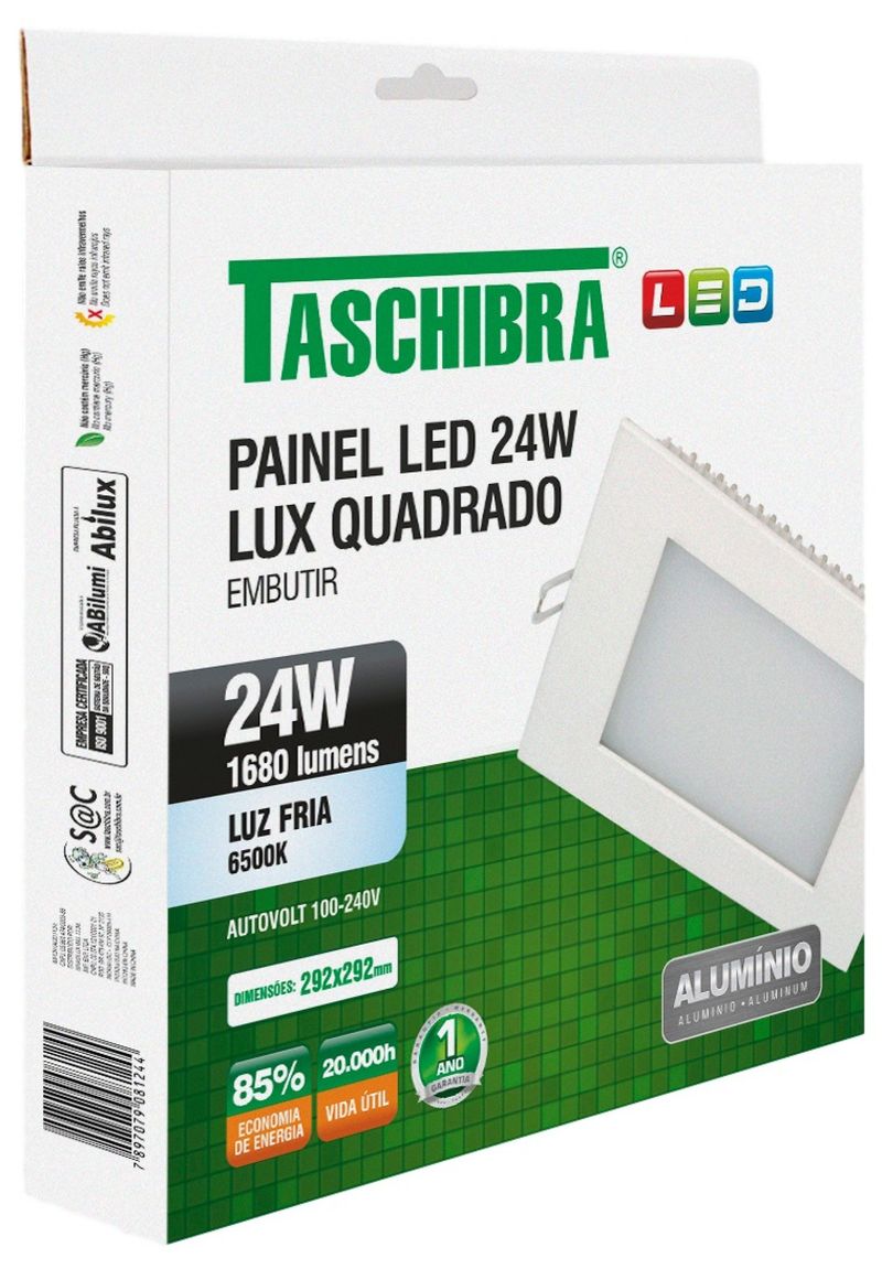 Painel-LED-de-Embutir-Taschibra-24W-Quadrado-6500K