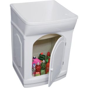 Tanque de Lavar Roupa com Gabinete 1 Porta Fibra de Vidro Fiberblue Branco 25 Litros
