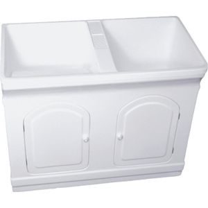Tanque de Lavar Roupa Duplo com Gabinete Fibra de Vidro Fiberblue Branco Grande 110 Litros