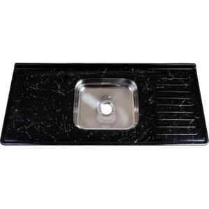 Pia de Cozinha Marmorite 121cm com Cuba Inox 542 Fiberblu Granitado Preto
