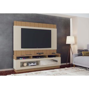 Estante Home Para TV Toronto 3D Canelato e Natura Off 183x180x36cm