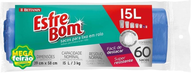 Saco-Para-Lixo-Esfrebom-Bettanin-em-Rolo-Fundo-Reforcado-Super-Resistente-15L-Pacote-com-60-Sacos