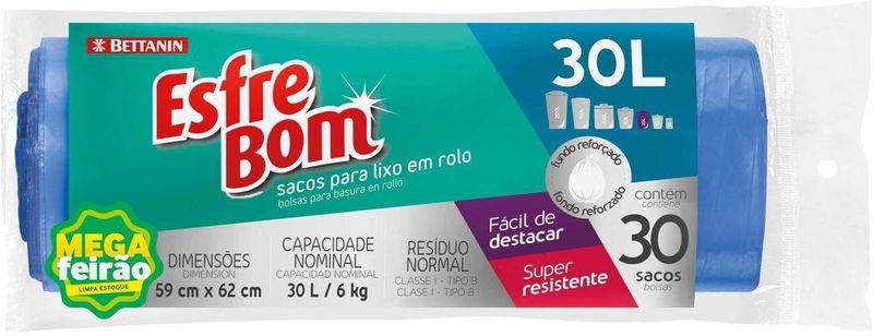 Saco-Para-Lixo-Esfrebom-Bettanin-em-Rolo-Fundo-Reforcado-Super-Resistente-30L-Pacote-com-30-Sacos