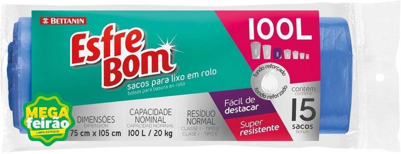 Saco-Para-Lixo-Esfrebom-Bettanin-em-Rolo-Fundo-Reforcado-Super-Resistente-100L-Pacote-com-15-Sacos