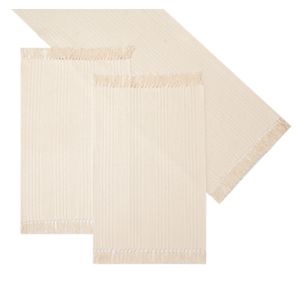 Trilho de Mesa Retangular Artesanal Teares Neutro Natural Franja Amarrada 50x70cm