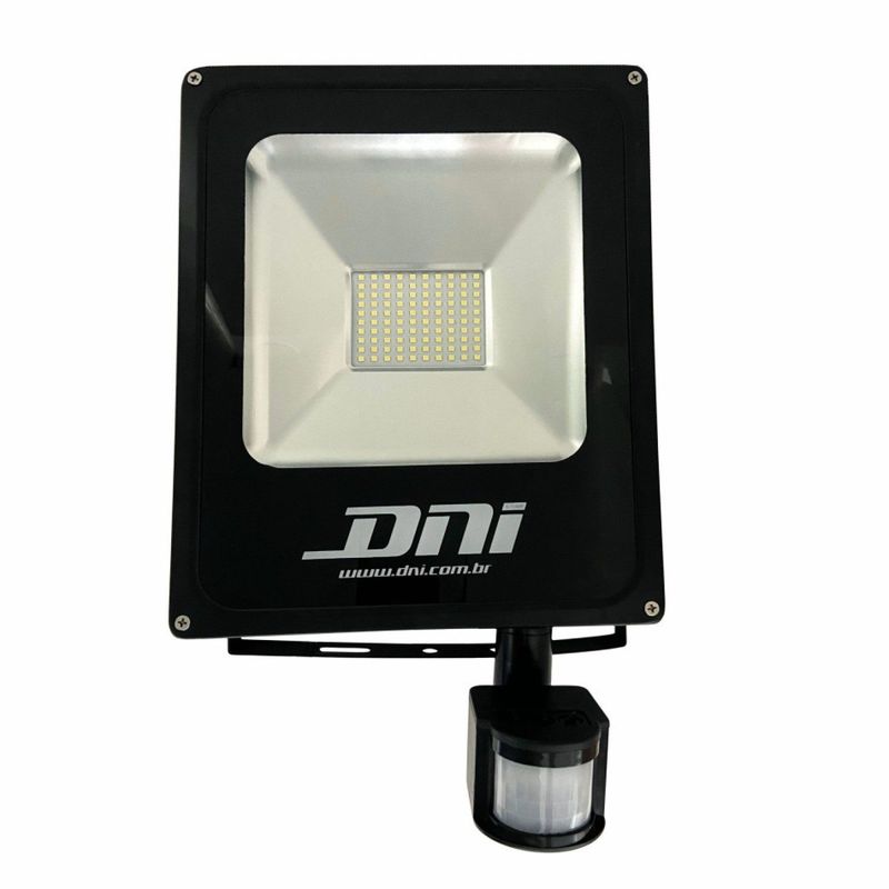 REFLETOR-DNI-6036-HOLOFOTE-LED-SLIM-COM-SENSOR-FRIO-50W-BRANCO-BIVOLT