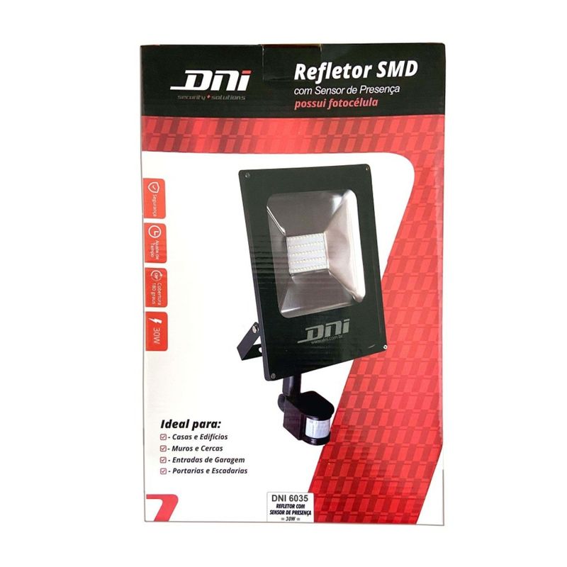 REFLETOR-DNI-6035-HOLOFOTE-LED-SLIM-COM-SENSOR-FRIO-30W-BRANCO-BIVOLT