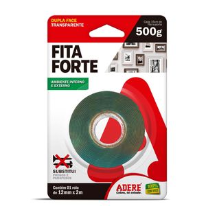 Fita Dupla Face Forte Adere Transparente 12mm 2m