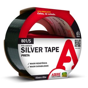 Fita Multiuso Adere Silver Tape Preta 45mm 5m