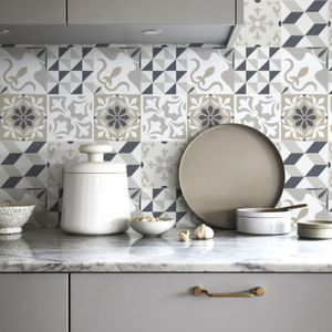 Adesivo de Azulejo Lavável Grudado Cinza e Creme Com 2 Folhas 45x60cm