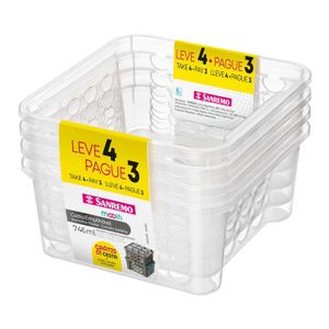 Kit Cestos Organizador Plástico Sanremo Casar Fit Incolor 746ML 9,8x13,5x13,1CM