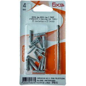 Broca Fixtil 4mm com Bucha 4mm Parafuso Atarraxante 2,9X19