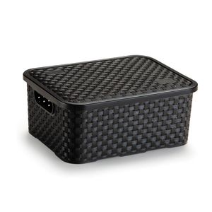 Cesto Organizador Rattan Nitron Pequeno Preto com Tampa 4L