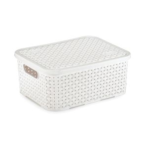 Cesto Organizador Rattan Nitron Pequeno Branco Com Tampa 4L