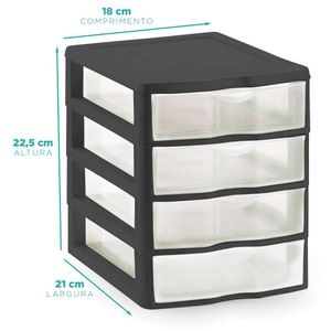 Gaveteiro Nitron Pequeno 4 Andares Preto 4 Gavetas