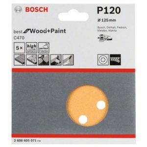 Disco de Lixa Para Madeira Roto Orbital Grão 120 Bosch 125mm Pacote com 5 unidades