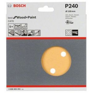 Disco de Lixa Para Madeira Roto Orbital Grão 180 Bosch 125mm Pacote com 5 unidades