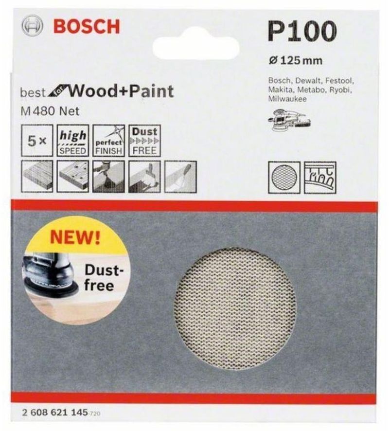Disco-de-Lixa-Grao-100-Bosch-Net-125mm-Bosch-Pacote-com-5-Unidades