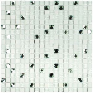 Pastilha de Vidro e Pedra Glass Mosaic Glass Stone Branco e Preto 30X30Cm 6mm