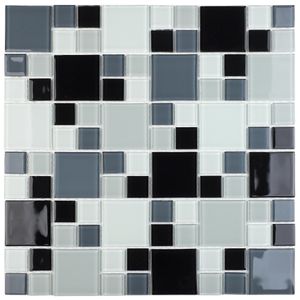 Pastilha de Vidro Glass Mosaic Cristal Preto e Branco 29,7X29,7
