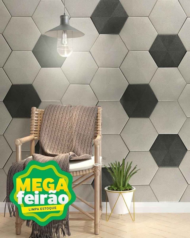 Revestimento-Para-Parede-Interna-e-Externa-Ceral-1145x1145cm-Hexa-Connect-Soft-Grey-Esmaltado-Bold-Classe-A