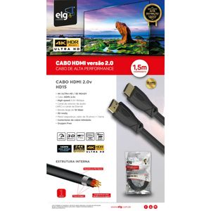 Cabo HDMI ELG 3D Ready, 4K Alta definição e High Speed 10.2GBPS 2.0 ELG 1,5m