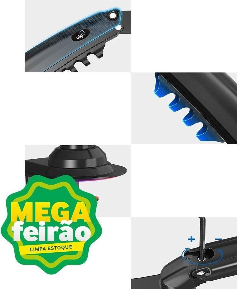 Suporte-Multiarticulado-Mesa-ELG-Com-Pistao-Para-Monitor-17-A-27Polegadas-FH80N-Preto