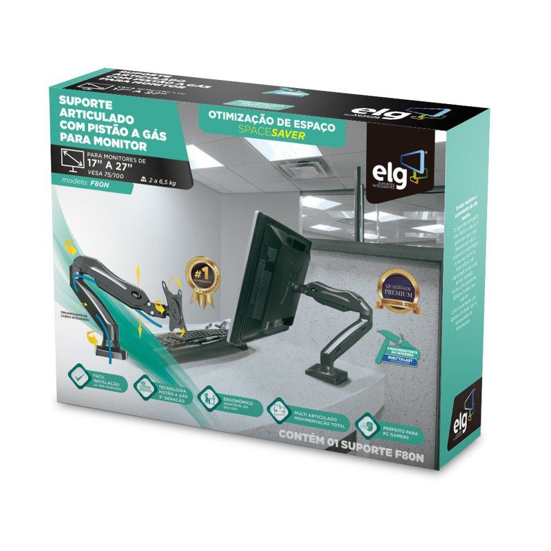 SUPORTE-MULTIARTICULADO-MESA-ELG-COM-PISTAO-GAS-PARA-MONITOR-17-A-27POLEGADAS-F80N-PRETO