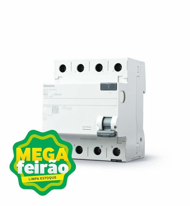 Dispositivo-de-Protecao-Eletrica-DR-Siemens-3-Polos-1-Neutro-25A-30mA-5SV5-342-0MB-Tipo-AC