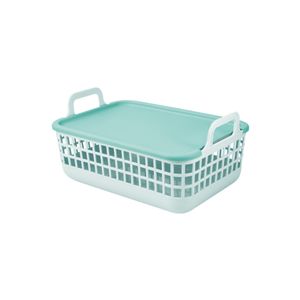 Cesto Organizador Para Roupas Oikos Telado com Tampa e Alças de Plástico Verde 9L