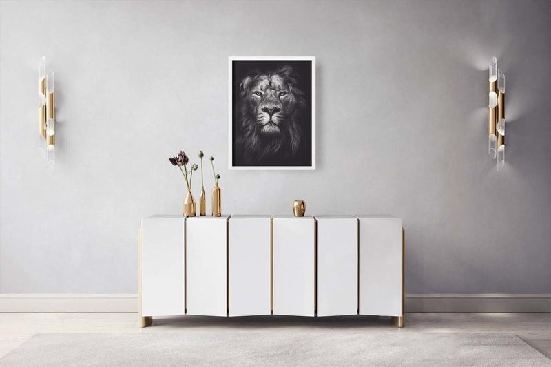 Quadro-Decorativo-Illuminato-Leao-Preto-e-Branco