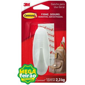 Gancho Adesivo Design 3M Command Branco Grande Cartela com 1 Unidade