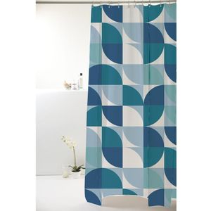 Cortina Box de Banheiro Uzoo Poliester Geométrica Ondas Azul 1,98x1,80m