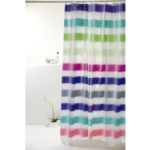 Cortina Box de Banheiro Uzoo Pvc Geométrica Listra Multicolorida 1,98x1,80m