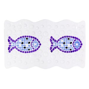 Tapete Box Uzoo Aqua-Spa Retangular Peixe Incolor e Azul 59X34Cm